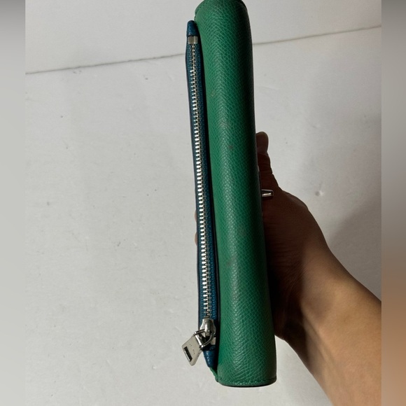 Coach Embossed Textured Leather Slim Envelope Wallet Pouch Green - Picture 7 of 12